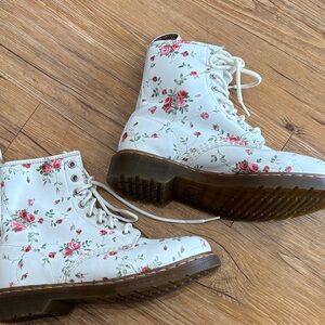 Dr. Martens White Floral Lace-Up Combat Boots